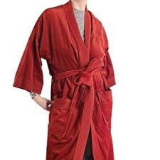 VTG 70s Mens Robe Rust Orange Mid-Length Acetate Belted Midi Below Knees Sz M L