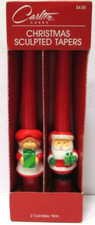 Vintage Carlton Cards Taper Candles Christmas Santa & Mrs Claus PAIR 10