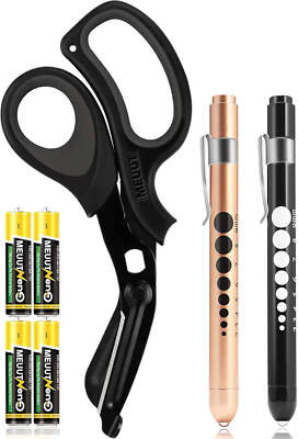 MEUUT 3 Pack Medical Scissors and penlights for Nurses with Four Batteries-One 8