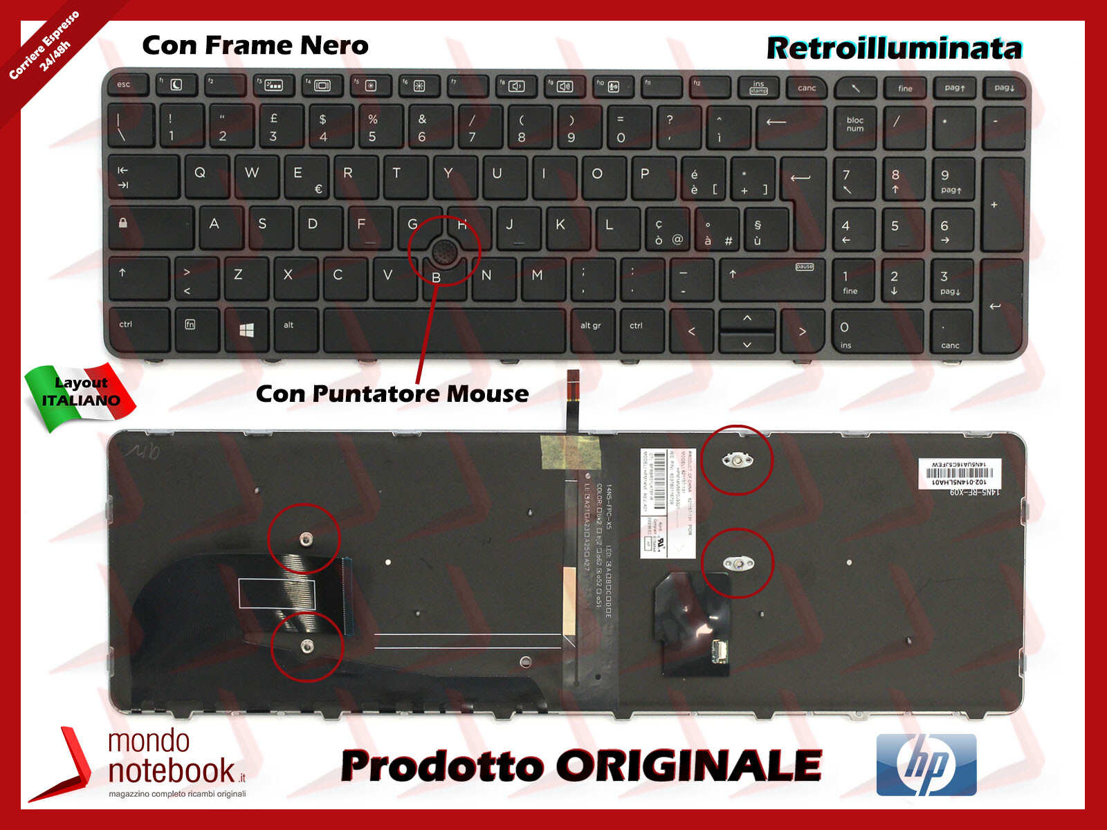 Tastiera Notebook HP EliteBook 755 G3, 755 G4, 850 G3, 850 G4 (Retroilluminata)