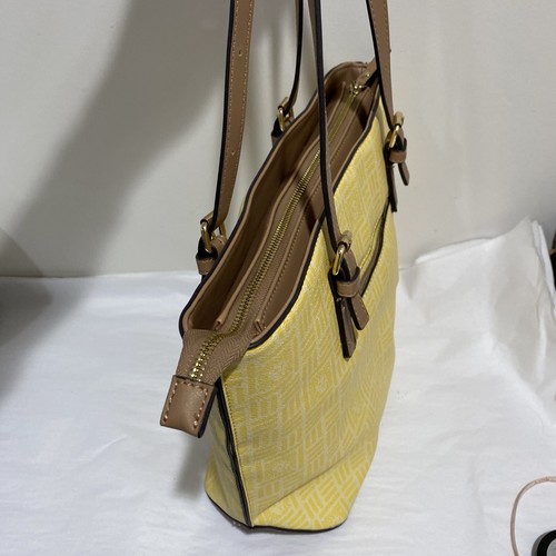 Anne Klein tote bag shoulderbag purse yellow logo print synthetic classic career - Picture 8 of 9
