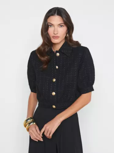 L'AGENCE Cove Cropped Tweed Sakko Schwarz - Bild 2 von 5