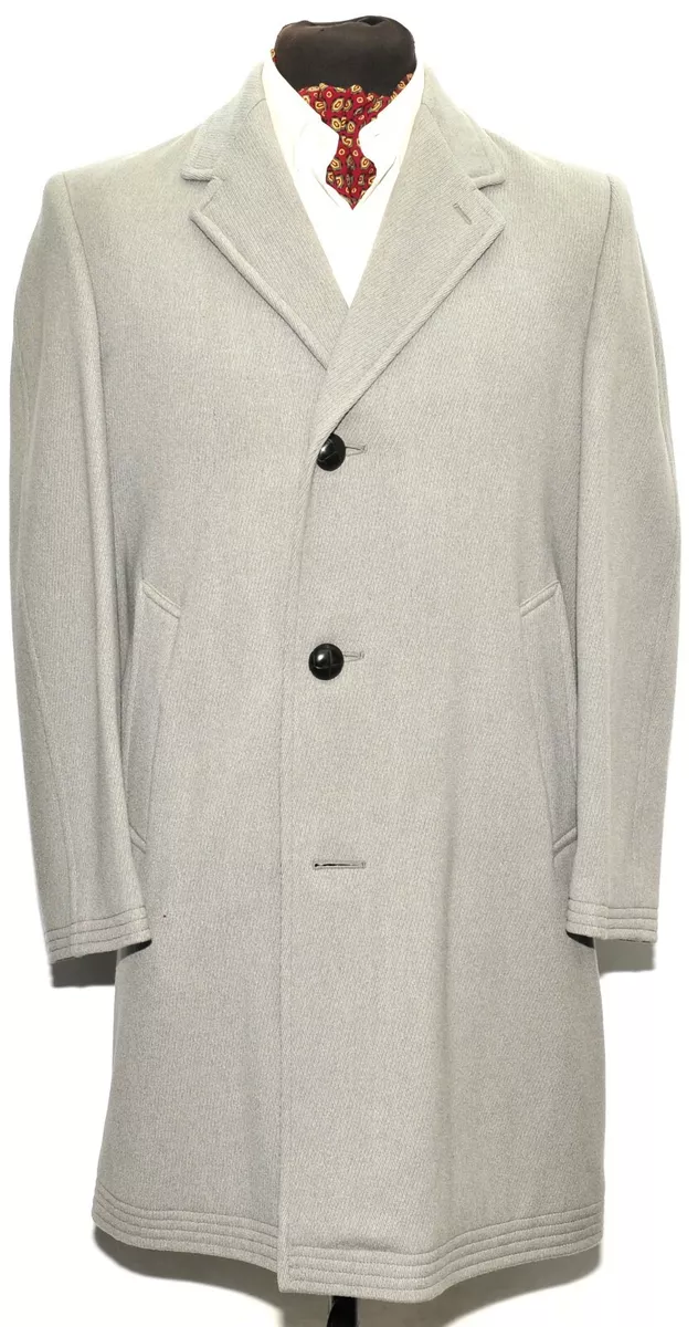 VINTAGE BURTON TAILORED BREAKWATER OVERCOAT RAINPROOF HEAVY WOOL FAWN GREY 36 R