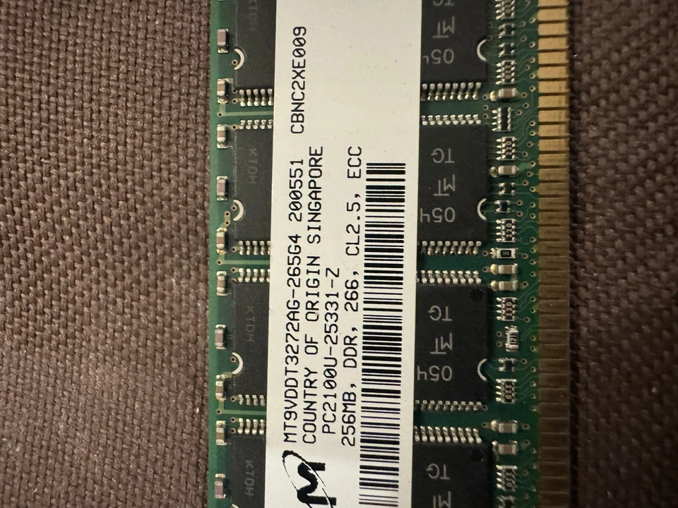 Micron 256MB PC2100 DDR-266MHz ECC DIMM Memory Module MT9VDDT3272AG-265G4 - Image 2 of 2