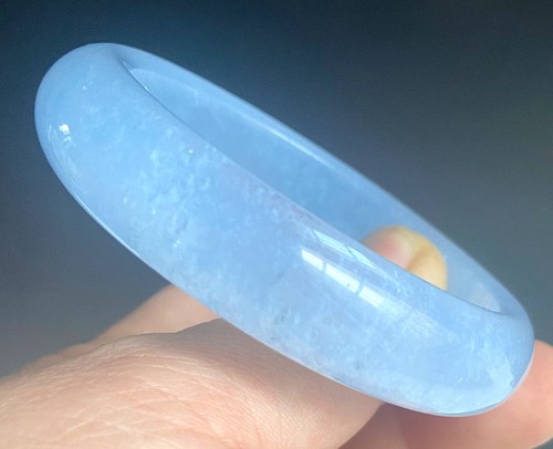 Certified Grade A icy Blue 57.5mm Natural Jade jadeite Bangle Bracelet 7269