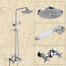 Polished Chrome Wall Mounted Bathroom Rain Shower Faucet Set Mixer Tap scy301