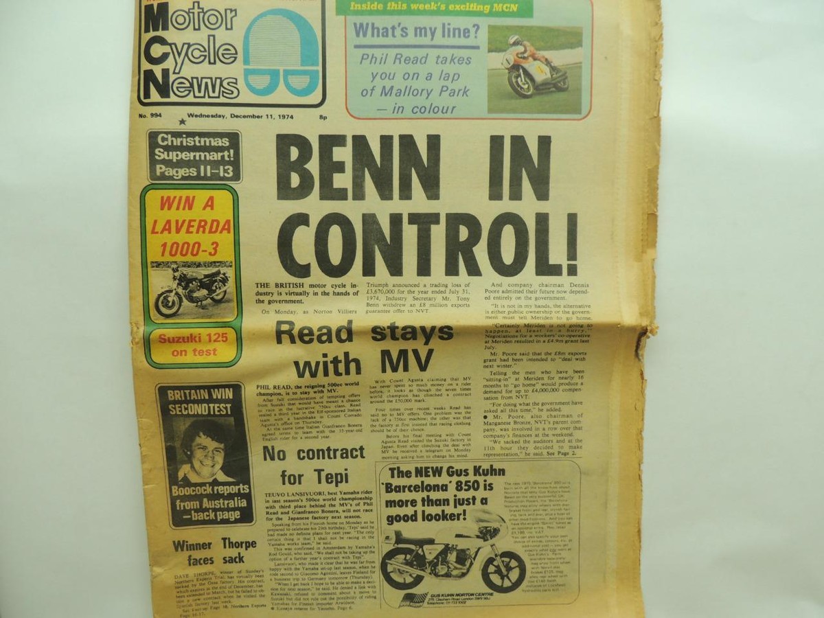 Dec 1974 Motorcycle Newspaper News Triumph Norton BSA Laverda