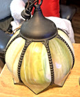 Vintage Green Slag Glass Tulip Shade Hanging Ceiling Light Lamp