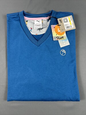 Puma Golf Sweater Arnold Palmer Umbrella Logo V-Neck Medium Lake Blue NWT $100