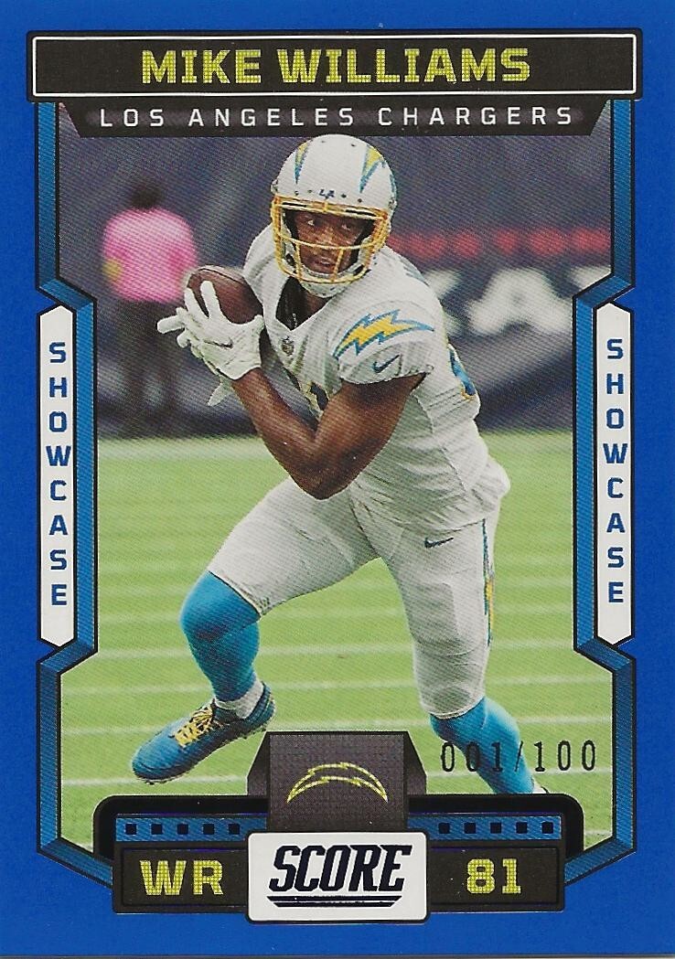 2023 Panini Score Mike Williams 001/100 Showcase Blue #147