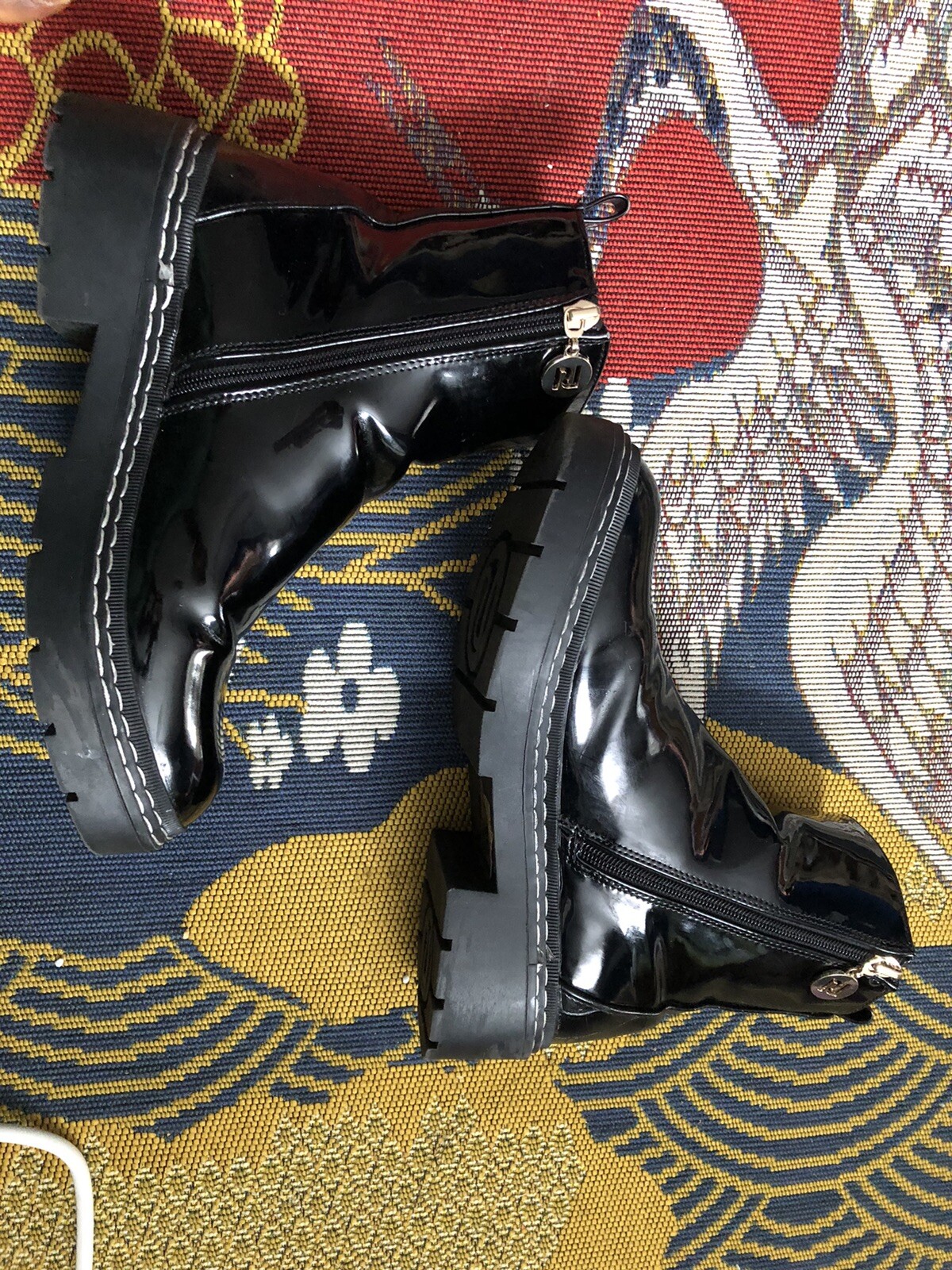 Women's River Island Black Patent Ankle Boots Ladies Shoes Size UK