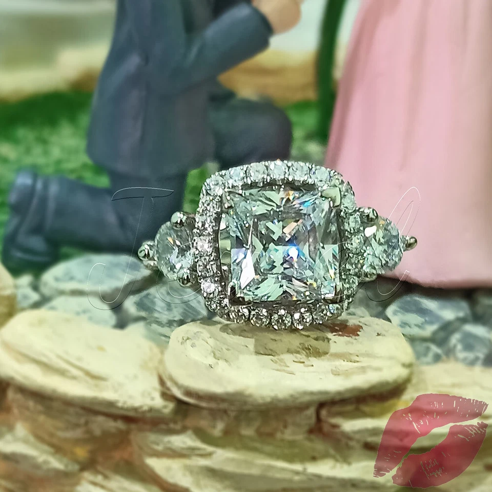 2,60Kt Princess Diamant Halo Trauringe Vintage Verlobungsring Weißgold-Finish - Bild 4 von 4