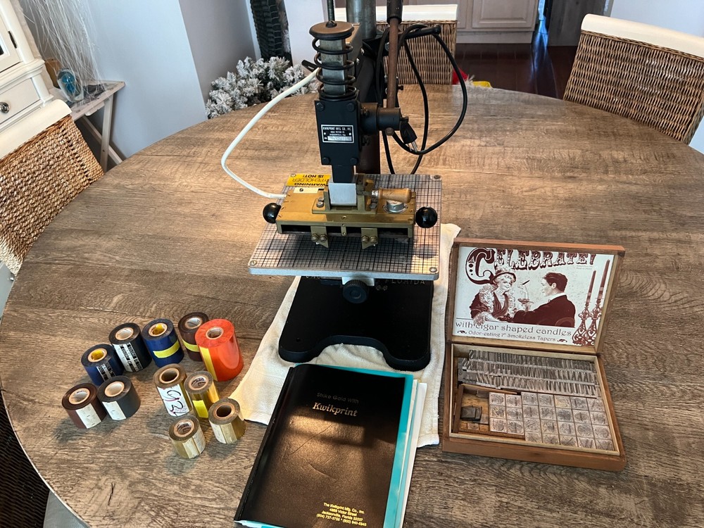 KWIKPRINT HOT FOIL STAMPING MACHINE MODEL 86 with extra foils, letter sets.