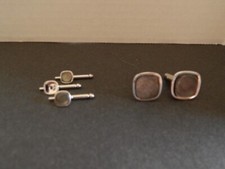 Vintage Swank Cuff Links  Shirt Studs; Silvertone  Iridescent Inserts