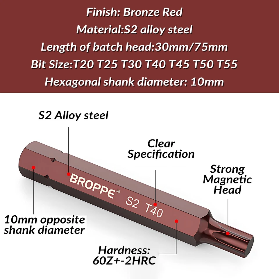 T20 25-T55 Torx Screwdriver Bits Set Magnetic Impact Drill Driver Hex Shank 10mm - Image 2 of 4