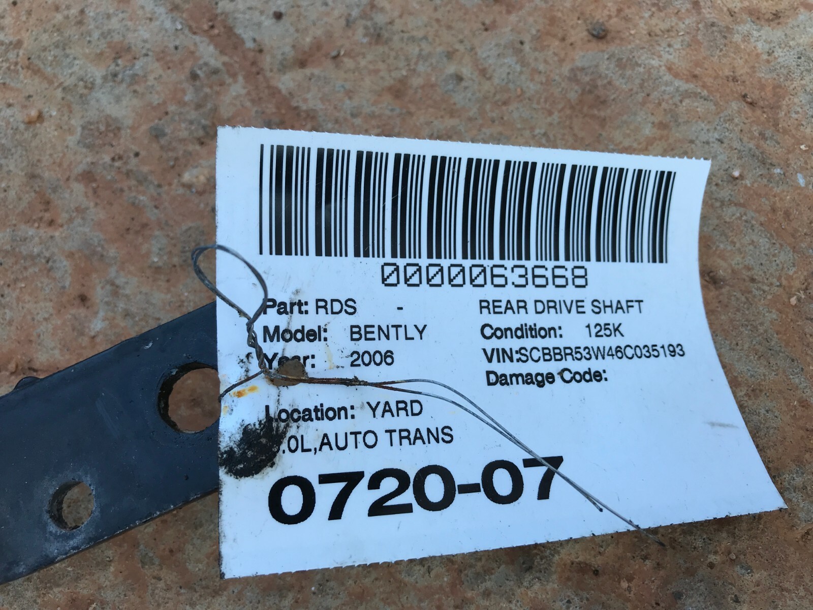 06-12 BENTLEY CONTINENTAL FLYING SPUR REAR DIRVESHAFT DRIVE SHAFT OEM 