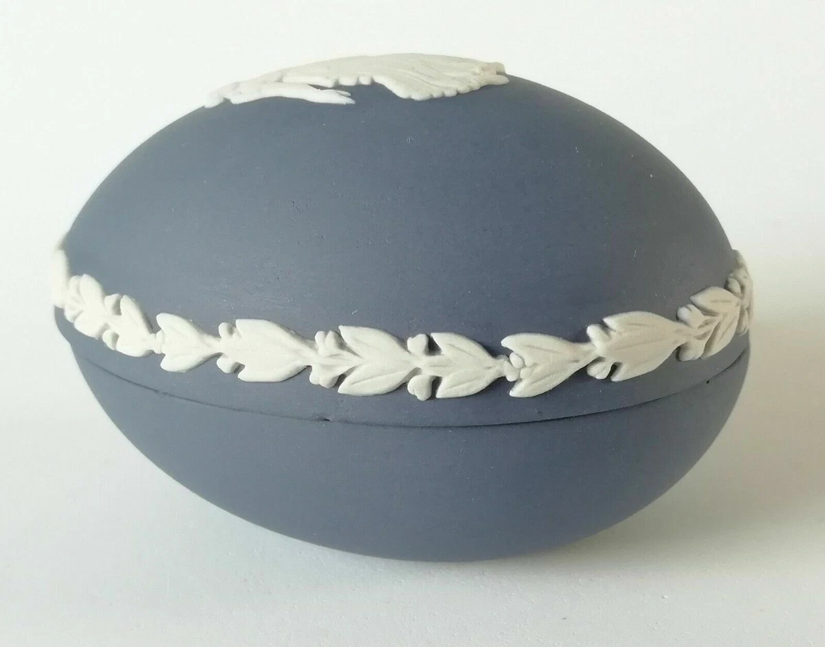 Wedgwood Portland Blue Jasper Dancing Hours Egg Trinket Box - jasperware