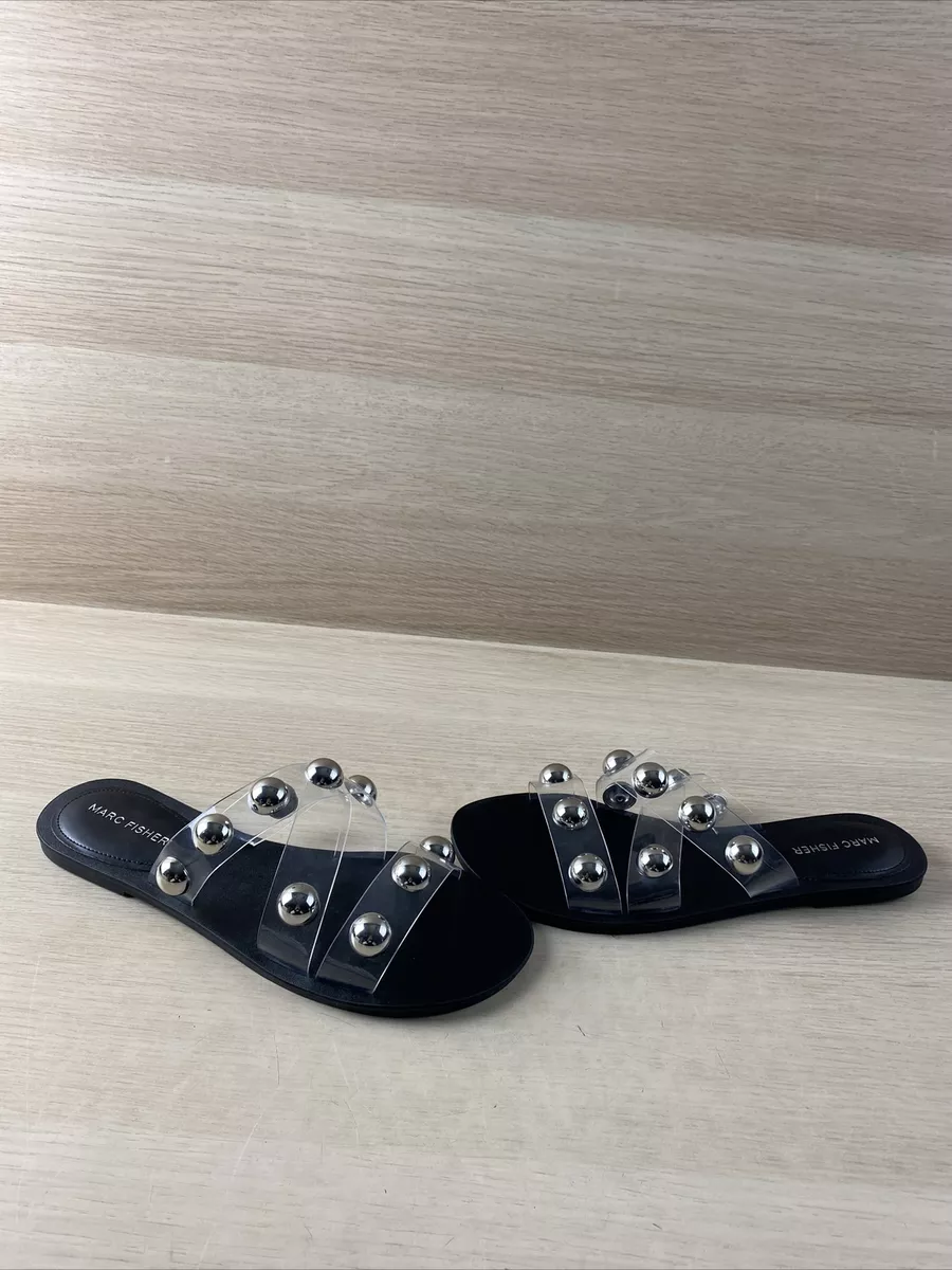 Marc Fisher BRYTE Clear Studded Plastic Slide Sandals Women s Size
