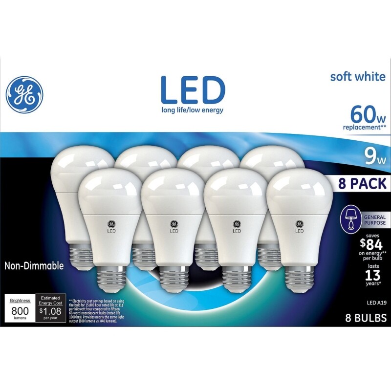 8 GE Lighting LED Softwhite 60w Replacement ( pack of 8 ) 2700K LEDA19 