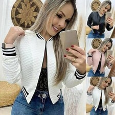 Fashion Women Jacket O-neck Zipper Stitching Quilted Bomber Jacket Coats Short