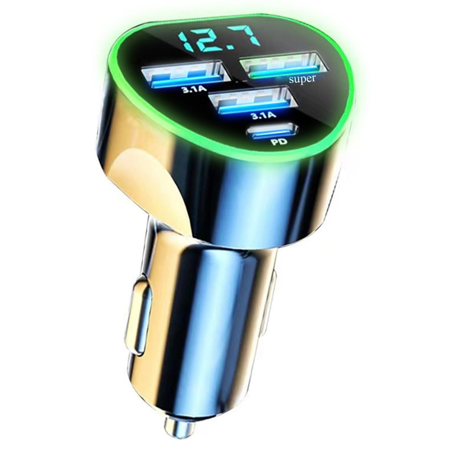 4-in-1 USB C Car Charger with Voltage Display Fast Charging