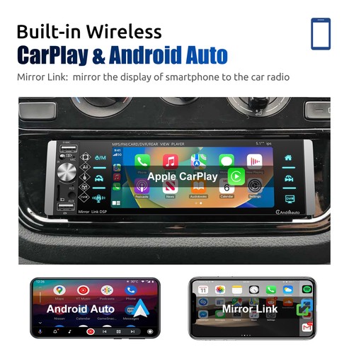 Single 1DIN Carplay/Android Auto Car Stereo Radio Bluetooth IPS Touch Screen 5" - Picture 6 of 15