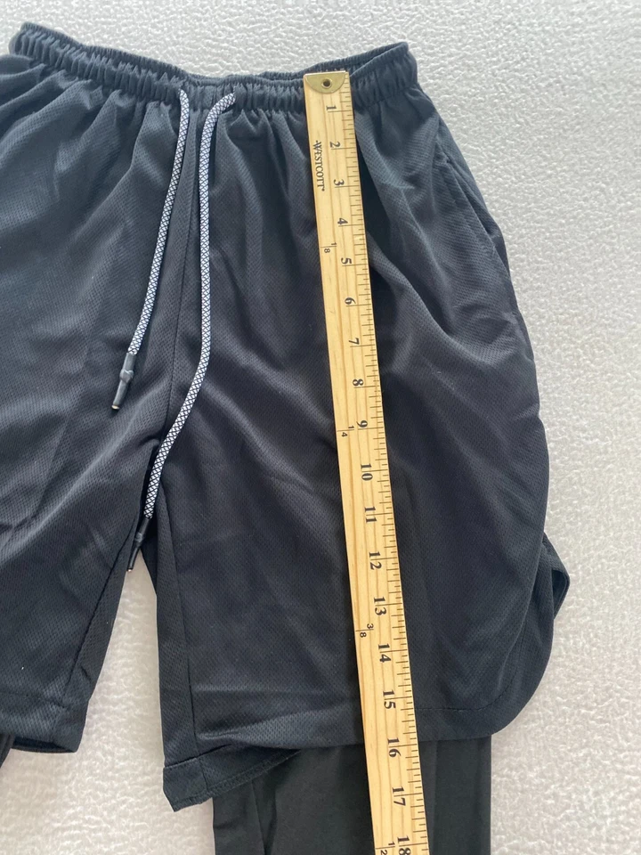 2合1压缩打底裤和短裤男孩中号黑色抽绳拉链口袋 — 第 4/4 张图片