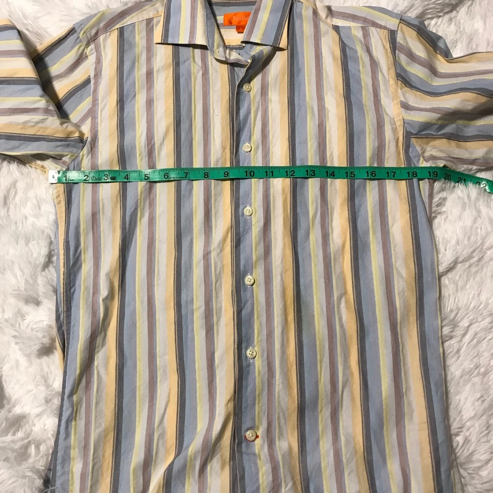 Tallia Mens Size Small Blue & Green Striped Long Sleeve Button Dress Shirt EUC - Image 3 of 4
