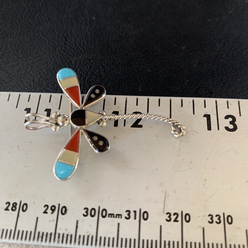 Turquoise Mother Of Pearl Zuni Sterling Silver Dragonfly Inlay Pin Pendant 12321 - Picture 5 of 12