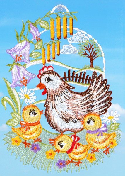 Plauener Spitze Fensterbild Ostern Fensterdekoration Osterdekoration Huhn 27 Cm-image
