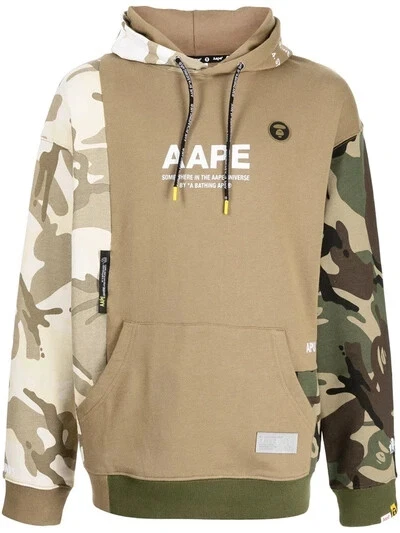 AAPE BY A BATHING APE Camouflage Print Logo Hoodie In Braun SIZE Large BNWT