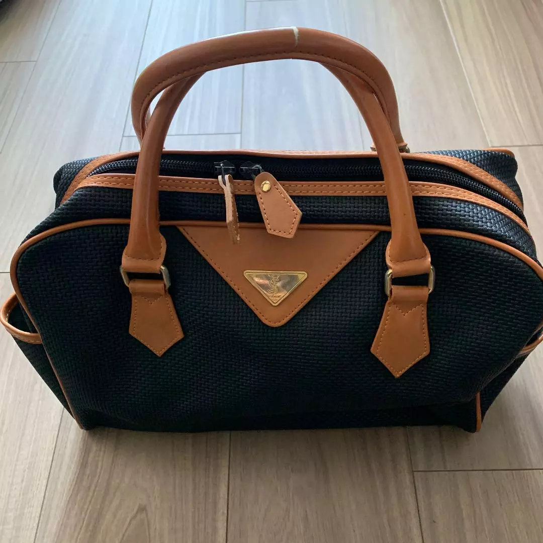 Vintage YVES SAINT LAURENT YSL Boston Bag Travel PVC Leather Black from japan