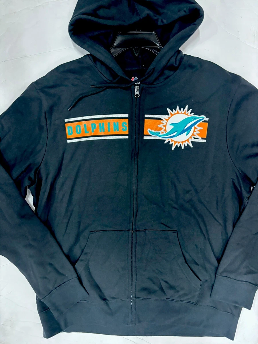 NEW Men s NFL Miami Dolphins Black Hoodie Sweatshirt Majestic Large Full Zipp