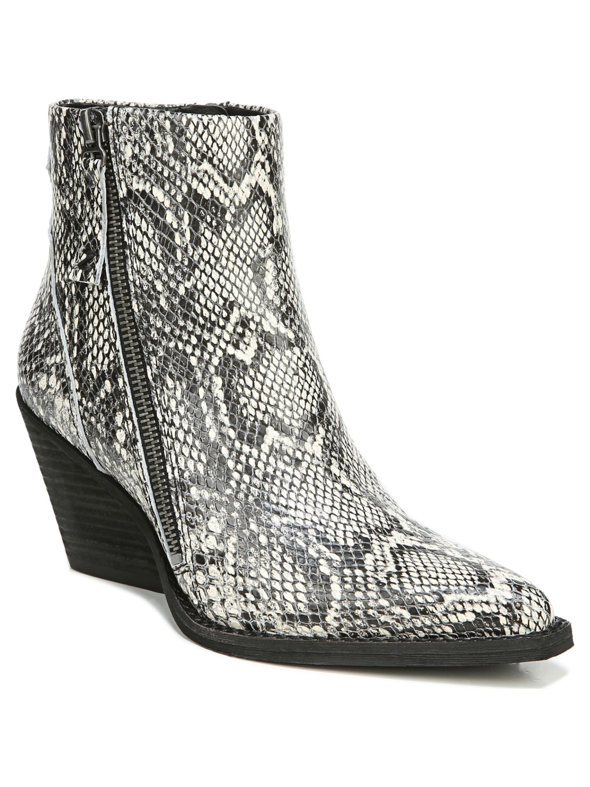 ZODIAC Womens Gray Dual Zip Pointed Toe Stacked Heel Zip-Up Leather Booties 6.5