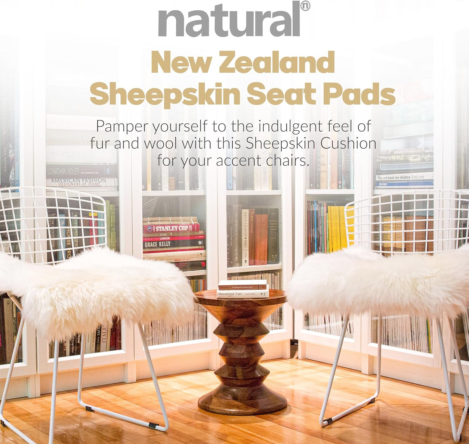 Set of 4, Natural Sheepskin Chairpad with Non-Slip Backing | 100% Real New Zeala