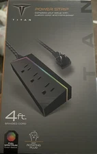 NEW Titan 3-Outlet 4ft Braided Extension Cord with LED Power Strip Black