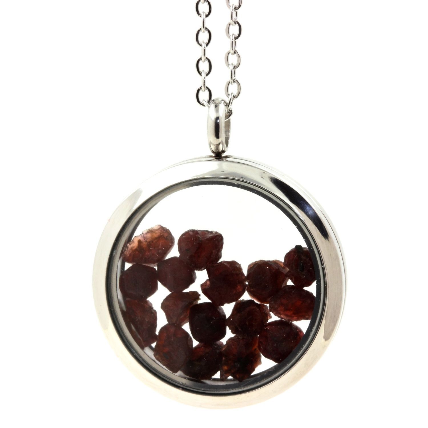 Collier grenat brut médaillon argenté pour style bohème