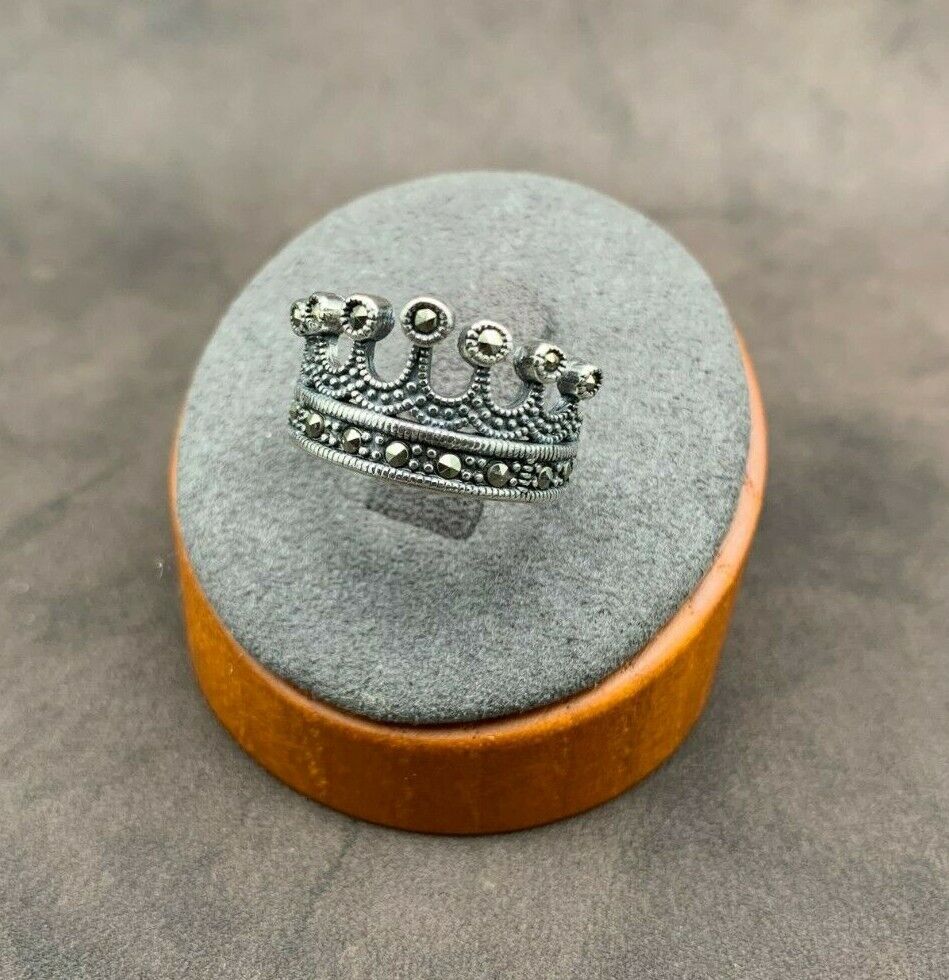 Sterling Silver Marcasite Stone Crown Ring Sterling Silver Marcasite Stone Crown Ring