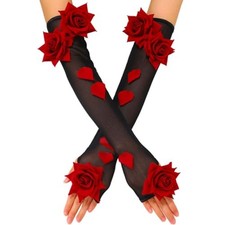 Halloween Costume Gloves Black Rose Arm Sleeve Fingerless Gloves for Women