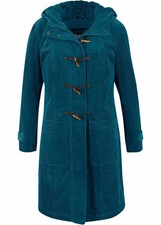 Neu Gefütterter Dufflecoat Gr. 54 Blaupetrol Damen Winterjacke Cord Mantel