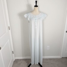 Shadowline Vintage Nylon Lace Trim Nightgown Light Blue Coquette Feminine Large
