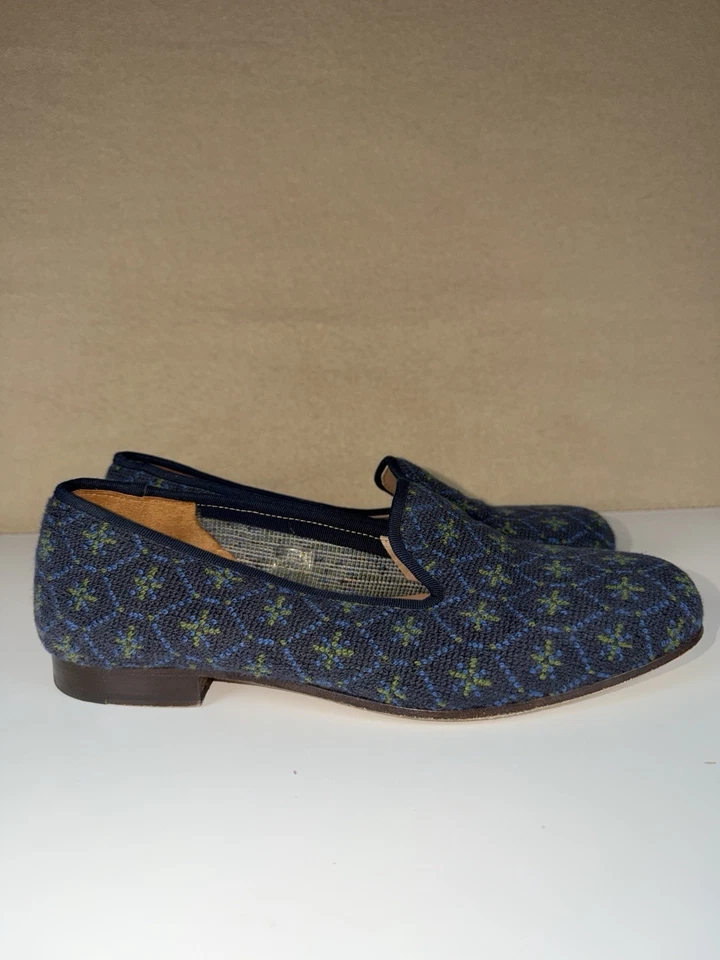 Men's Stubbs & Wootton Needlepoint Navy Bath Loafer Slippers Mens Size 8 - Image 3 of 4