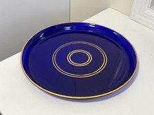 Vintage 1970s Cobalt Blue Glass Serving Tray with Silver-Tone Wire Basket Stand — listing 3