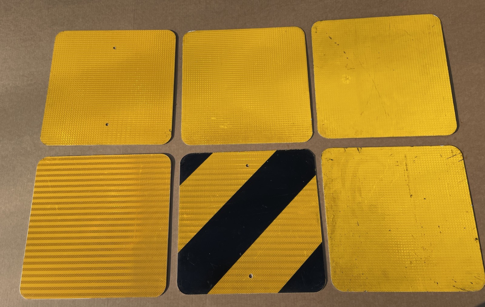 FANTASTIC Lot of (6) YELLOW Authentic Reflective Metal Traffic Panels 18x18 Art