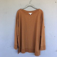 Garnet Hill Pullover Top Womens M Brown Ribbed Dolman Sleeve Boxy Tunic Boho