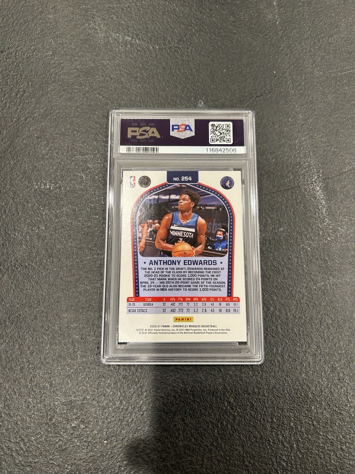 PSA 10 2020-21 Panini Chronicles - Marquee Anthony Edwards Green (RC) #254 view 2