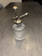 Magnolia Hearth Hand Ribbed Clear w/Silver Top Plant Mister Waterer No Leak