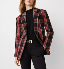 Ann Taylor Women's 209 Plaid Relaxed Double Breasted Blazer size 8P