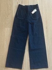 MAEVE The Colette Navy Scallop-Pocket Crop Wide-Leg Pants Women's Size 26 NEW