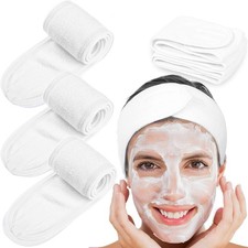 Whaline 4 Pack Spa Facial Headband WHITE Make Up Terry Cloth Hair Band w/ Magic